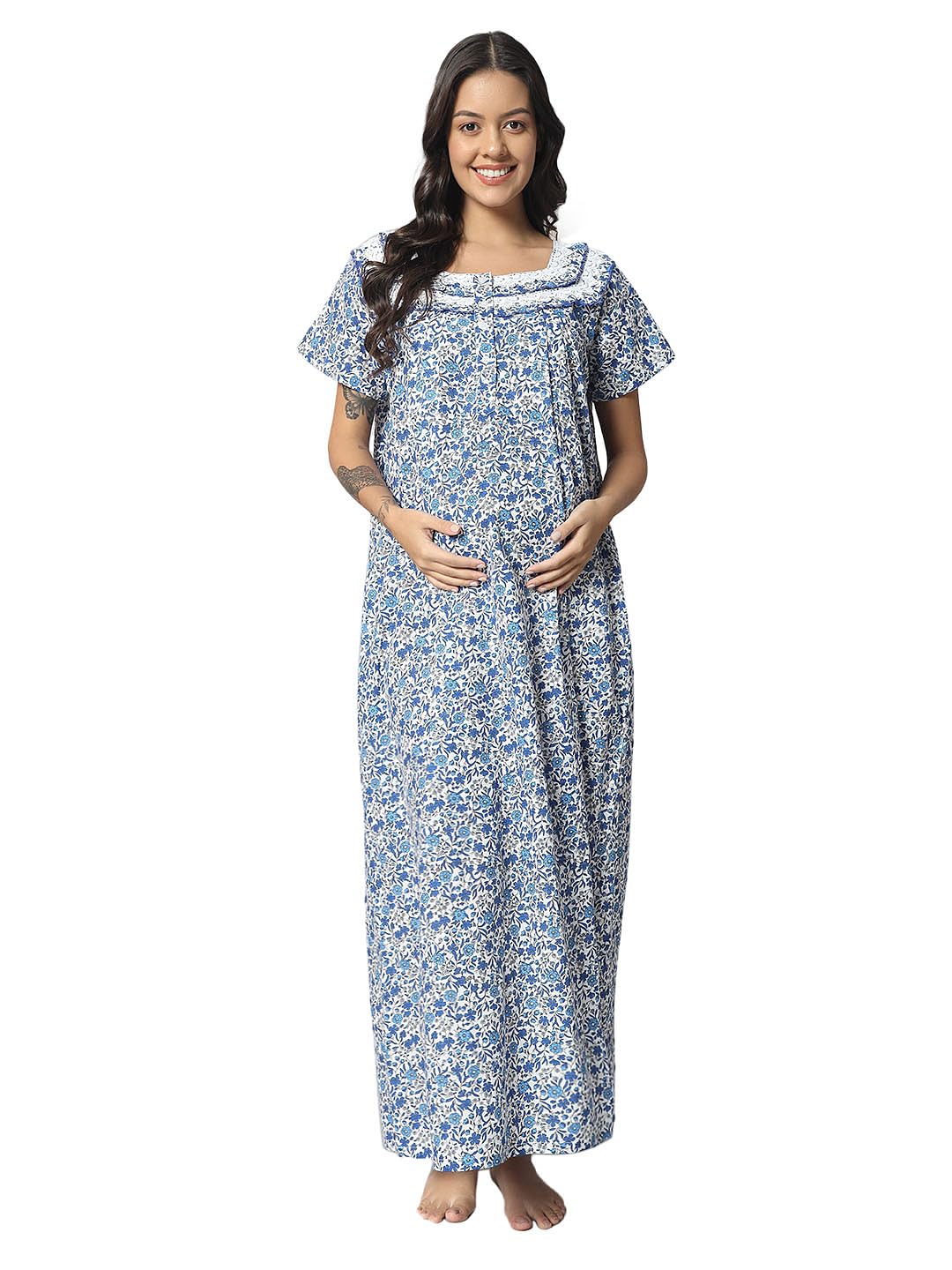 Sephani Women Maternity or Feeding Nightgown Soft and Comfortable Nighty Pure Cotton