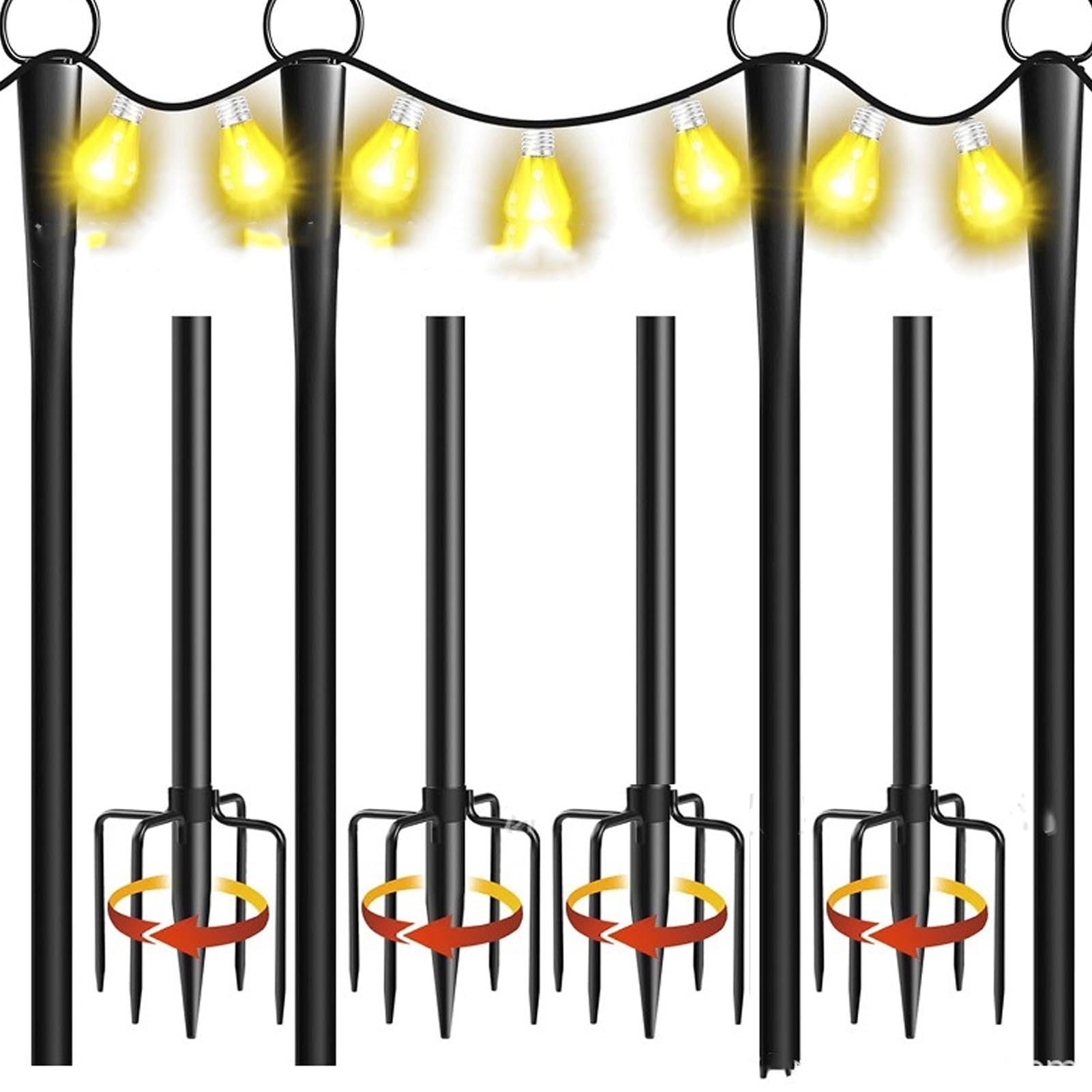 2 Ensembles de Poteaux Lumineux en Métal Robuste de 106,3 Pouces, Support de Suspension Réglable D'extérieur avec Fourchette et Poteaux de Mise à la Terre, pour Patio, Jardin,