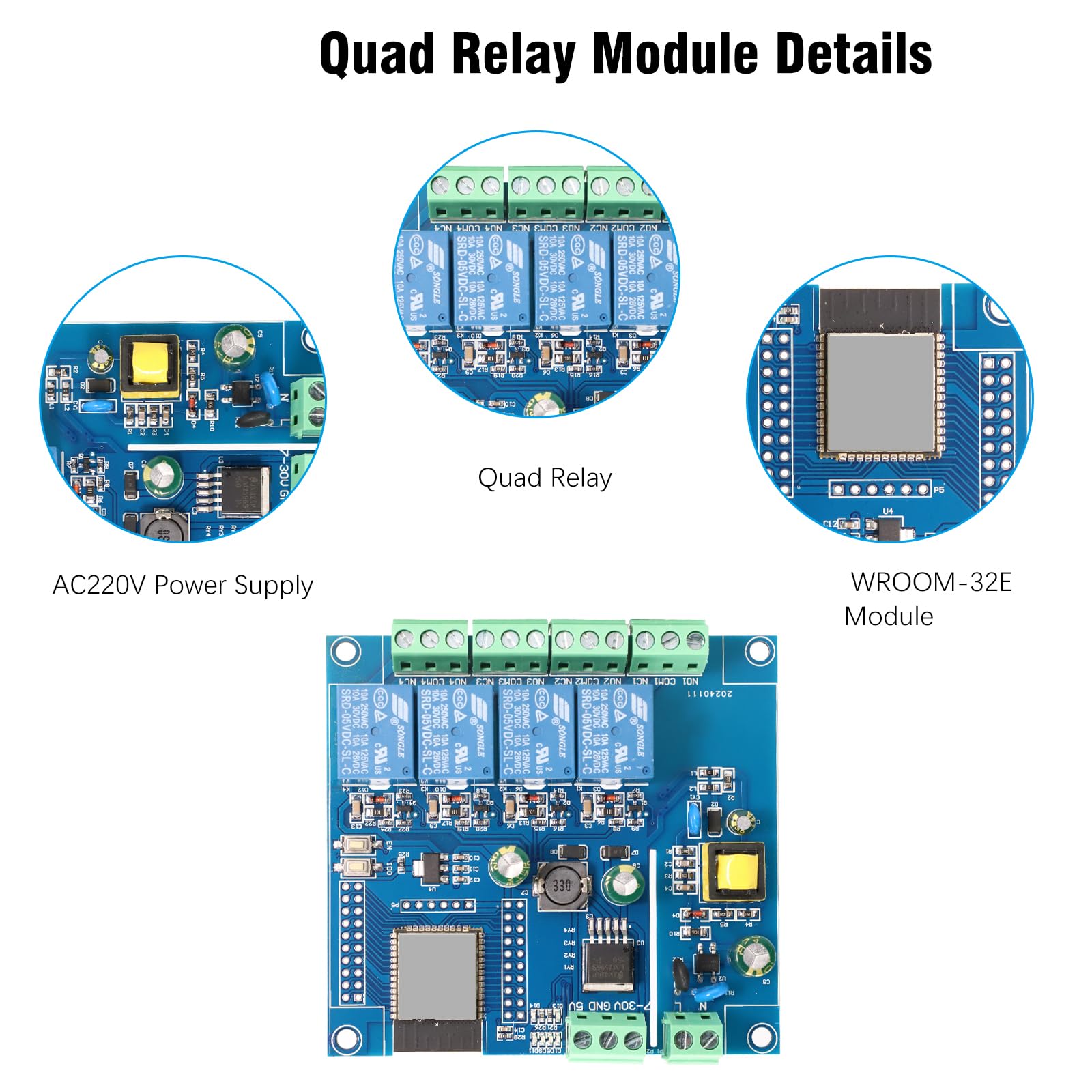 Binghe 4 canali ESP32 relè Modulo, ESP32-WROOM relè Scheda di Sviluppo con WIFI Bluetooth BLE AC220W/DC5-30V Alimentazione per Progetti di programmazione fai da te（LC-Relay-ESP-32-4R-A2）
