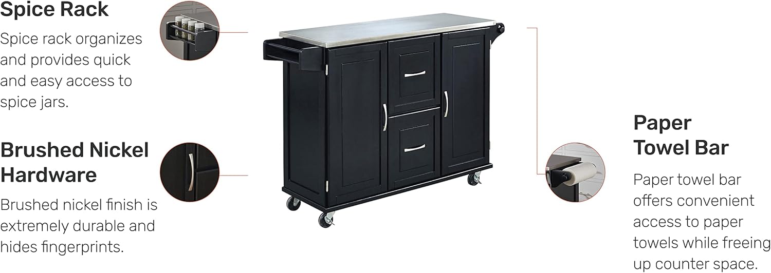 Patriot Black Kitchen Cart with Stainless Steel Top by Home Styles : Everything Else