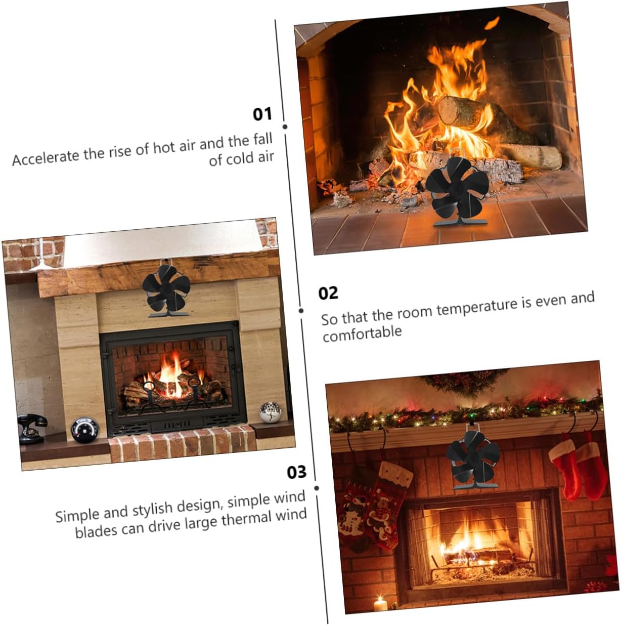 Mini 5-blade Silent Heat Powered Stove Fan Black, Thermoelectric Fireplace Air Circulator for Home and Outdoor Use, Efficient Warm Air Fan for Wood Burning Stoves