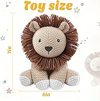 Handmade 8-Inch Knitted Lion Stuffed Animal Toy for Kids - Soft Cotton Sit Lion Doll, Safe Bedtime Cuddle Buddy & Birthday Gift