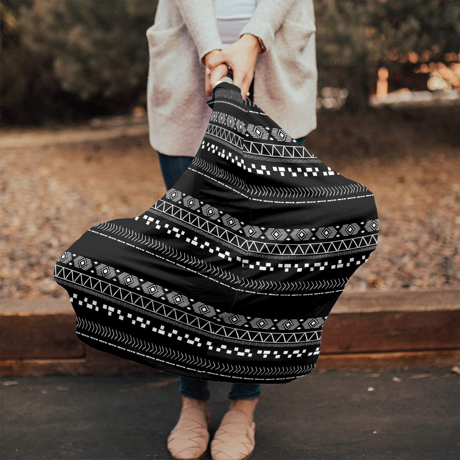Nursing Cover for Breastfeeding Scarf, Retro Hand-Drawn Texture Black White Baby Car Covers Super Soft Multi Use for Canopy Shopping Cart Cover Blanket Stroller Cover