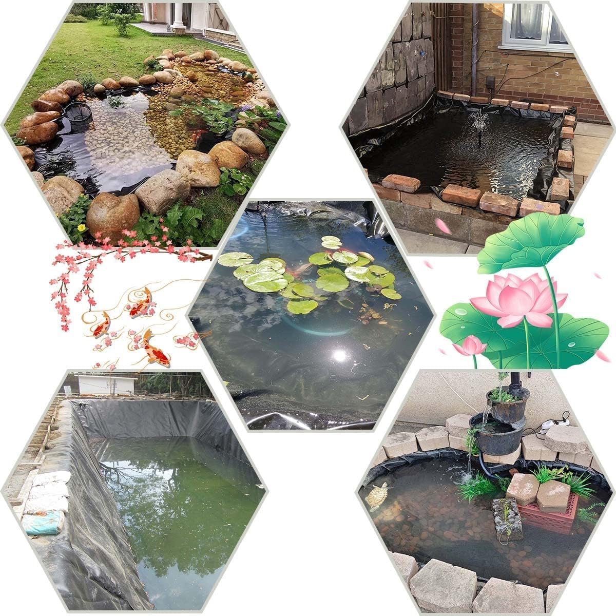 Heavy-Duty HDPE Rubber Pond Liner Tarp, 0.15mm Thick, UV-Resistant, Ideal for Garden Ponds & Pools, Black, 200x500cm (78x196in) - Durable Water Barrier