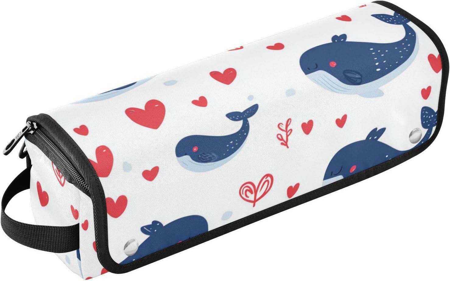 Foiosoh 2-in-1 Krultang Travel Case met Hittebestendige Pad Verwijderbare Haar Styling Accessoires Organizer voor Flat Iron Hot Tools en Haarverzorging Accessoires, Blue Valentine Whale Love