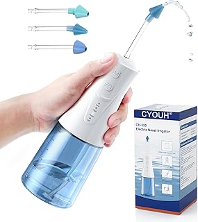 Electric Neti Pot Nasal Irrigation System – 300ml Cordless Sinus Rinse Machine for Adults & Kids, Nose Wash Bottle with 3 Tips for Nasal Care(Sky Blue)