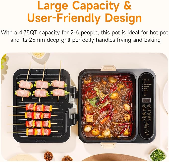Parrilla Eléctrica Joydeem con Olla para Shabu Shabu, 1800W, 4.75Qt miniatura 7