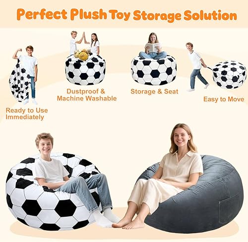 Miniatura 60 de Lukeight - Puf de almacenamiento de animales de peluche para niños, con cremallera para organizar habitaciones de niños pequeños y niños (terciopelo