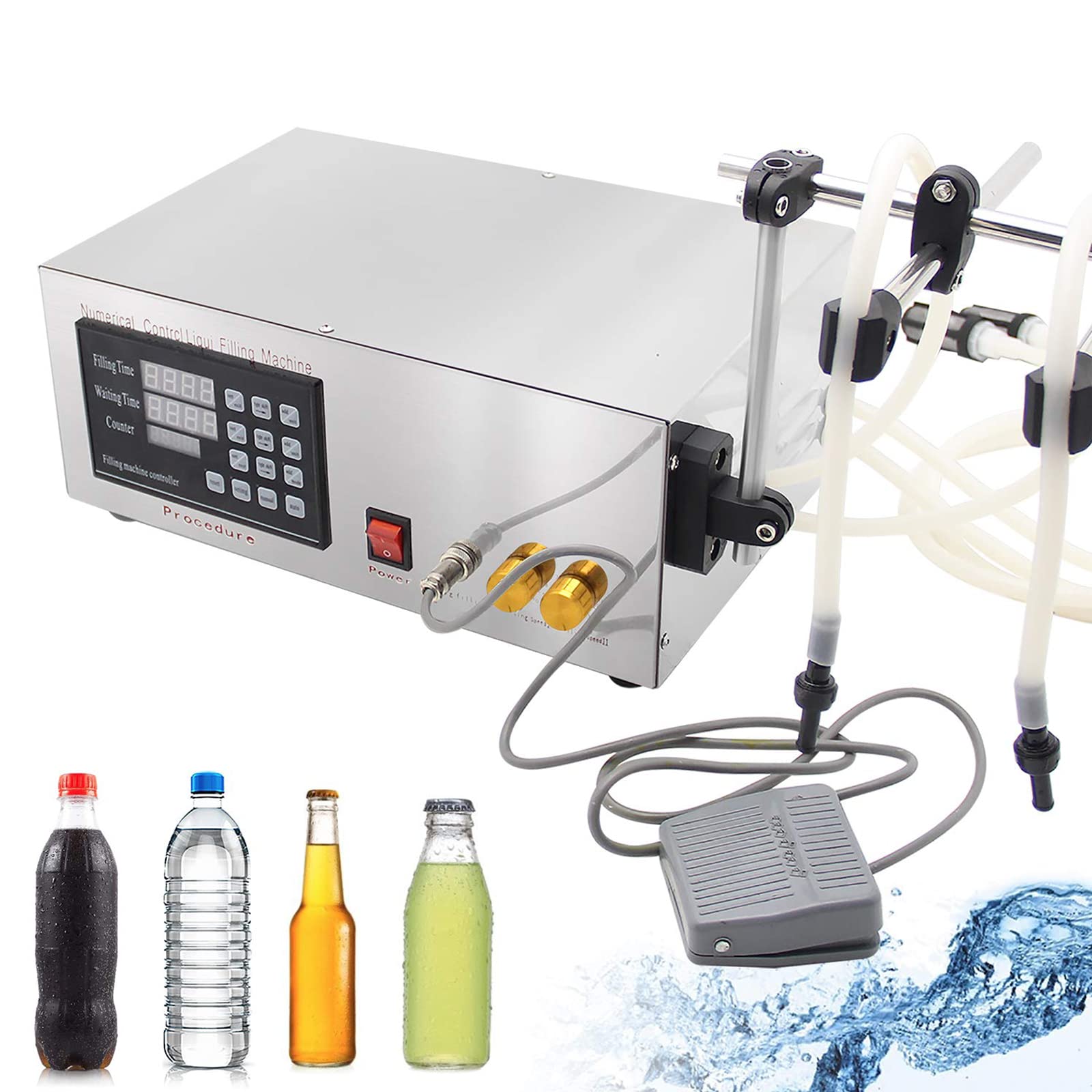 Liquid Filling Machine, Double Head Liquid Filling Machine Filler 3.5L /Min Large Acity 5-1000Ml for Beverage Liquor Vin
