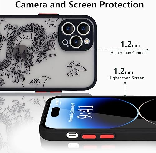 Miniatura 4 de Funda compatible con iPhone 14 Pro Max de 6.7 pulgadas, diseño de patrón 3D de animal dragón esmerilado, parte trasera de policarbonato esmerilado,
