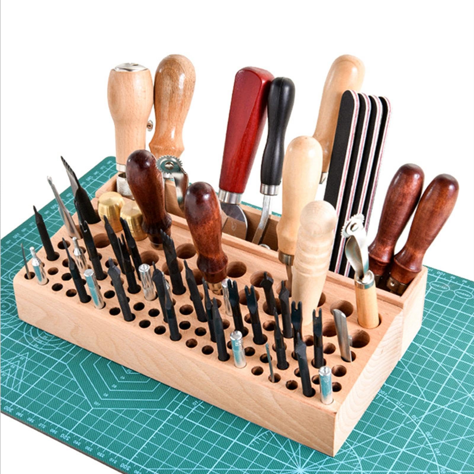 Harilla Organiseur d'outils en bois et cuir avec structure à fentes, idéal pour un usage professionnel à domicile. Support de rangement pour outils de, 98 Trous