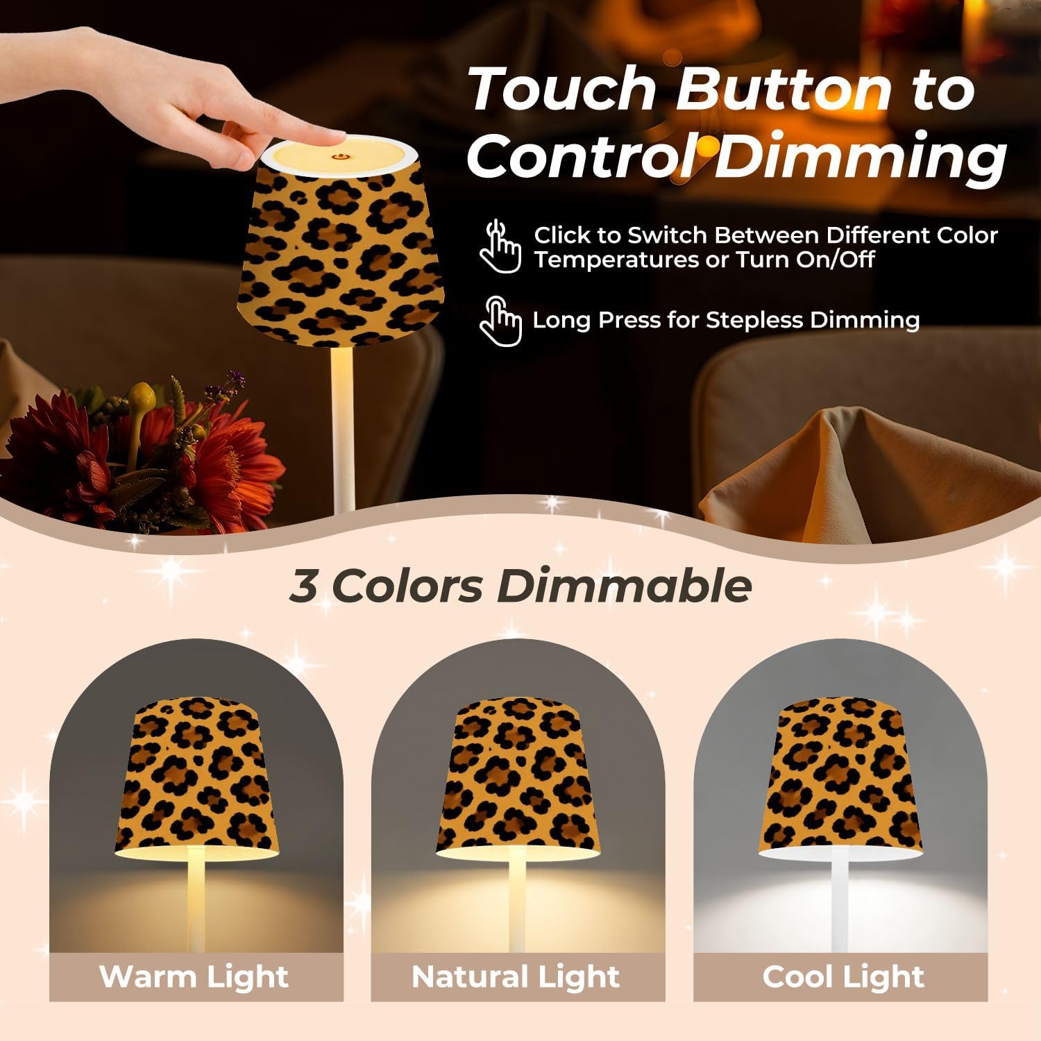 Mahjong Cordless Table Lamp Leopard cheetah brown fur skin 3 Color Dimming image 4