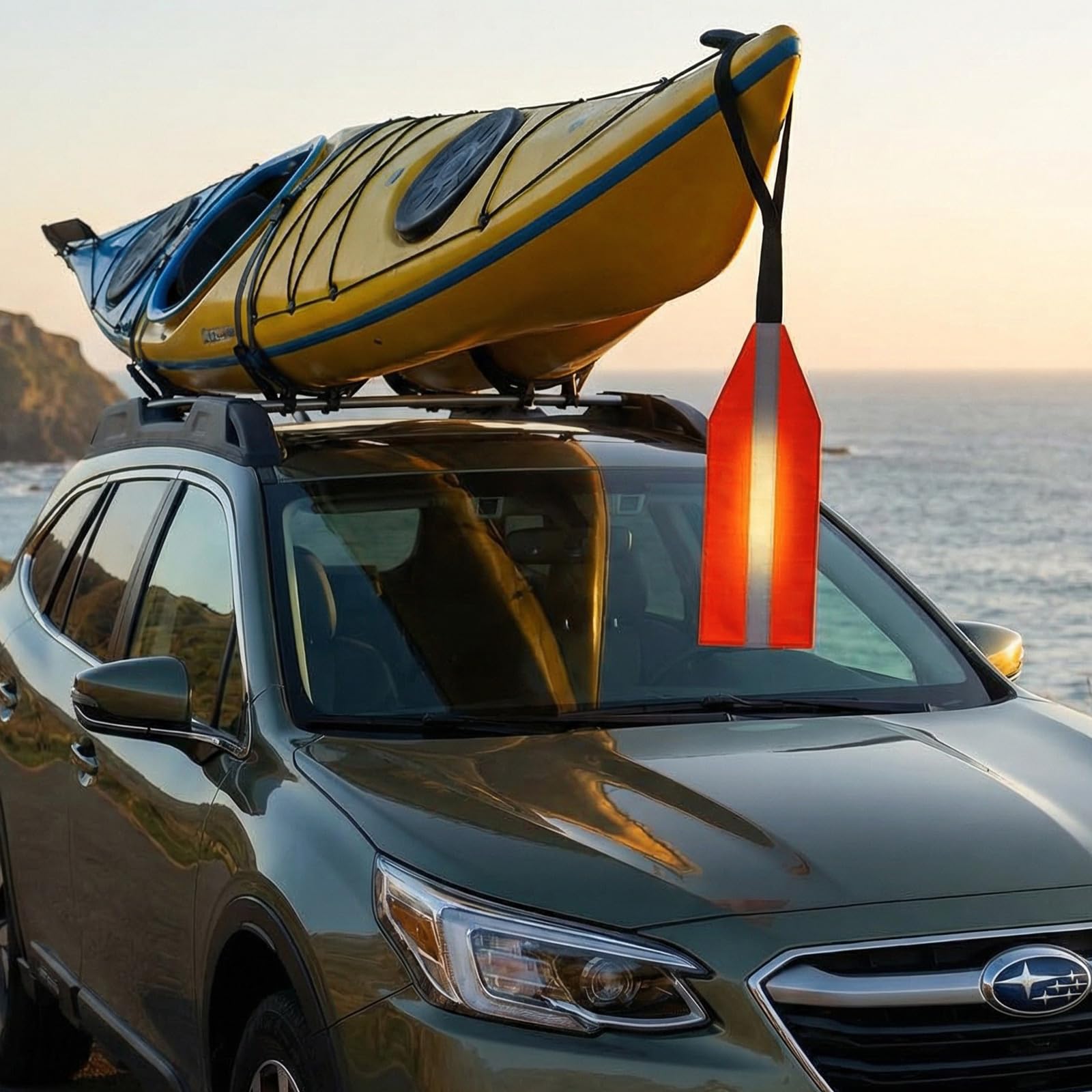 Frienda 2 Pieces Safety Travel Flag for Kayak Canoe Warning Flag with Webbing for Kayak SUP Towing Canoes Truck Safety Accessories Kit