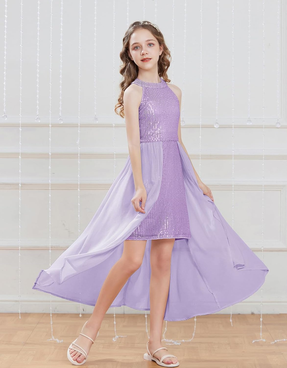 GRACE KARIN Girls Halter Neck Sequin Dress 6-14Y Kids Fancy Formal Party Christmas Sparkly Pageant Birthday Dresses - Image 3