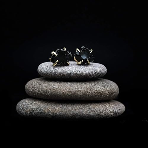 Miniatura 5 de Raw Gemstone Prong Stud Earrings- Women's Jewelry Gift Idea-Holiday (Black Tourmaline)