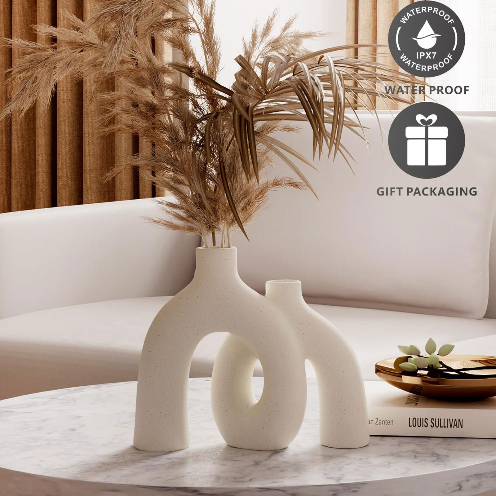 Abbittar, Set di 3 vasi in ceramica, minimalisti, per casa colonica rustica e moderna, soggiorno, mensola, tavolo, libreria, mensola del camino e decorazione per ingresso, multicolore