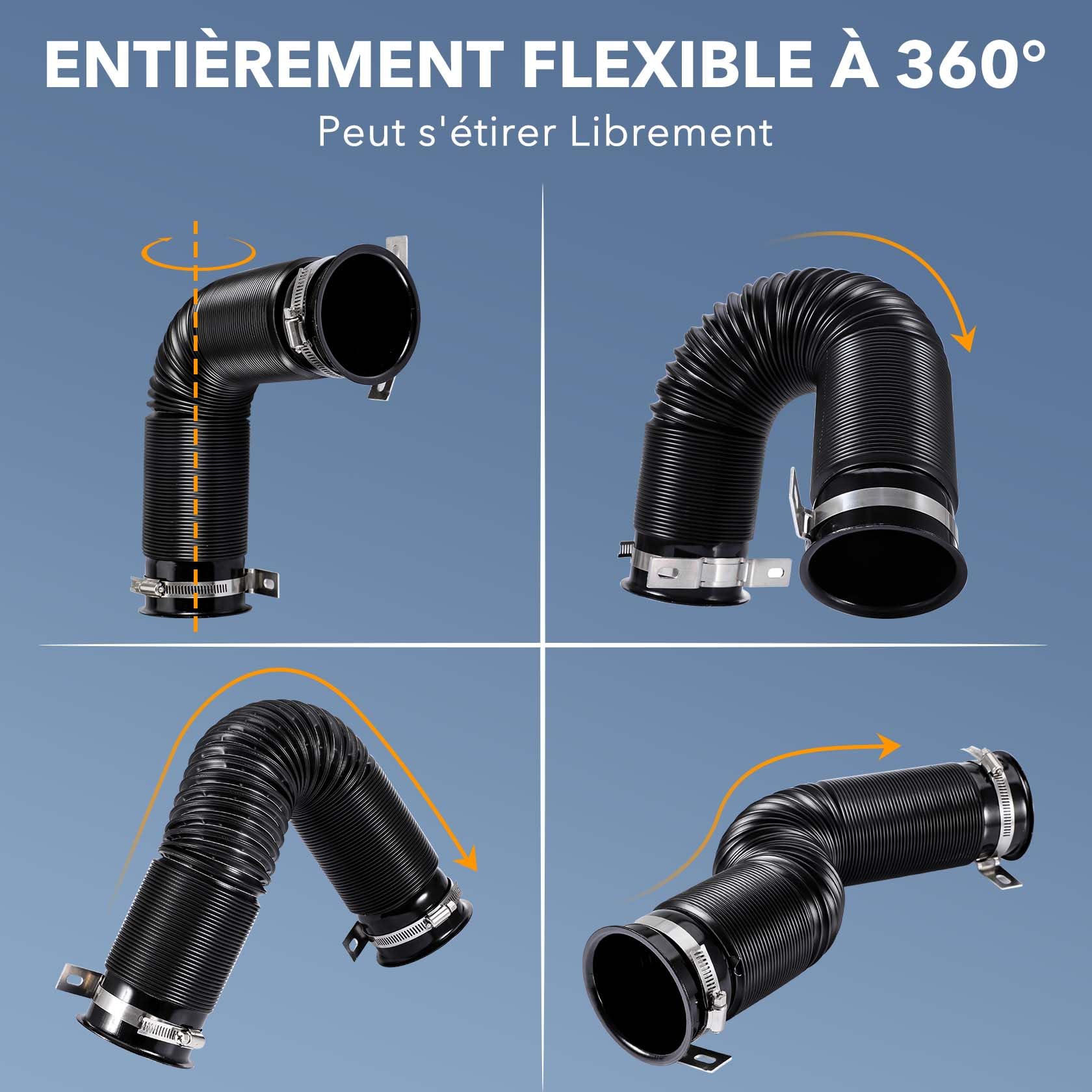 CarBole 76mm Tuyau d'admission d'air, Rétractable Jusqu'à 1m | Conduit D'admission D'air avec Pince de Montage, Modifié Prise D'air Tuyau Flexible Pour Voiture