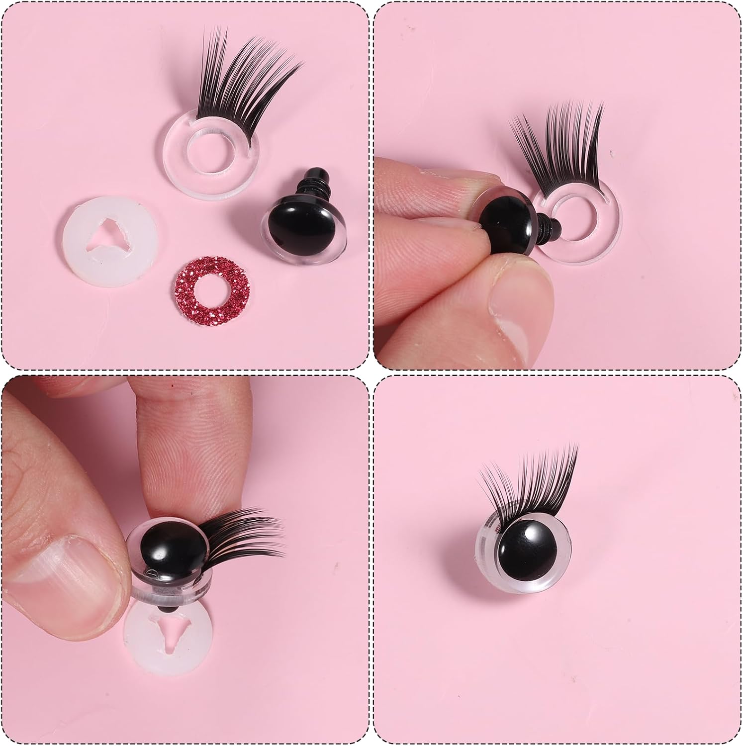 20Pcs Safety Doll Eyelashes, 5 Sizes Eye Lashes for Doll Making Plastic Stuffed Animals Crochet Eyelashes for Teddy Bear Puppet Plush Animal Making (Black)