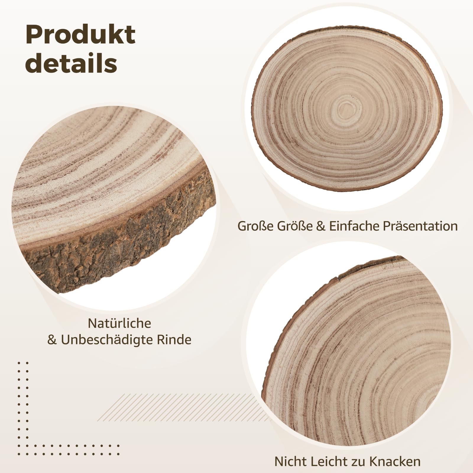 6 dischi di legno di paulownia, 25-28 cm, 2 cm di spessore, non trattati con corteccia, decorazione fai da te | Dischi rotondi naturali senza vernice, materia prima stabile per progetti artigianali e design individuale della casa