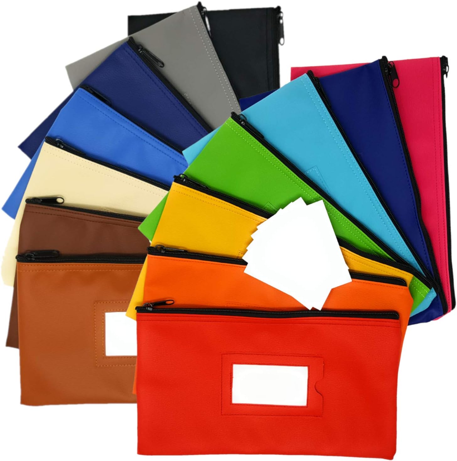 GIDABRAND Money Bank Deposit Bag with Zipper | Colorful | 11x6 inch | Durable Leatherette Money Cash Coin Check Wallet Pouch for Men & Women with Framed ID Window and Blank Card