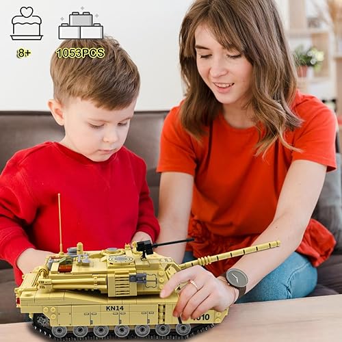 Miniatura 6 de Juguetes de construcción militares para niños, 1053 piezas del ejército de los Estados Unidos M1A2 tanque de batalla principal, bloques de