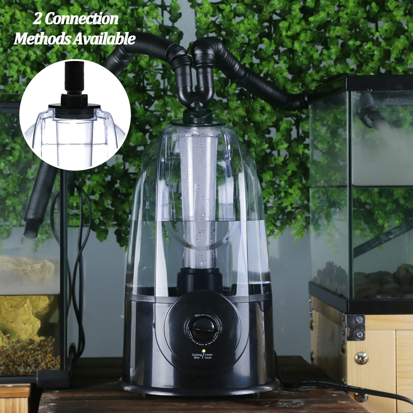Coospider Reptilien Nebler Luftbefeuchter 3L, 380ml/h Hochleistung, Terrarium Vernebler mit 2 Verlängerungsschläuchen, Einstellbarer Nebel für Reptilien, Amphibien, Schlangen, Echsen