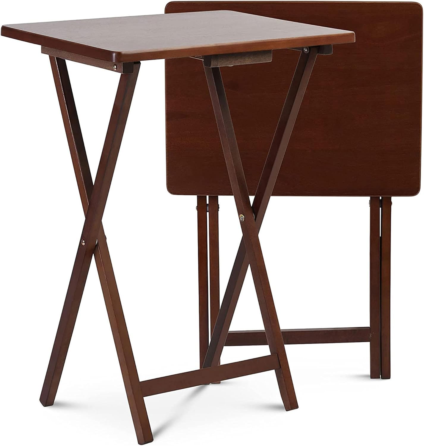 PJ Wood Portable Collapsible TV Snack Tray Table Desk Serving Stand, for Home, Living Room, Dorm, and Office, Honey Oak (4 Pack)