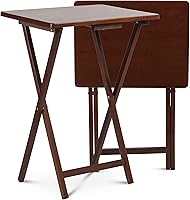 Vista 56 de PJ Wood Mesa rectangular plegable portátil para servir aperitivos, construcción de madera maciza con acabado natural (juego de 4 piezas)