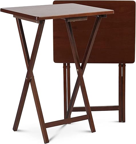 Miniatura 56 de PJ Wood Mesa rectangular plegable portátil para servir aperitivos, construcción de madera maciza con acabado natural (juego de 4 piezas)