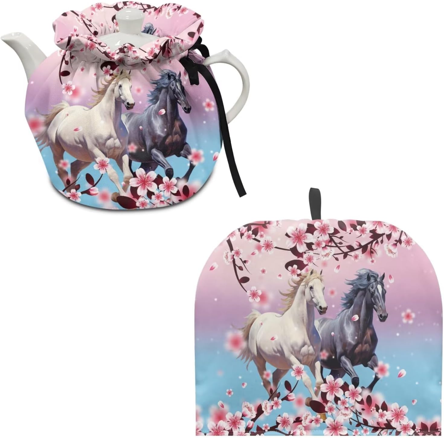 Flower Horse Tea Cozy for Teapot Insulated Teapot Cozies Cherry Blossom Tea Pot Cosy Keeping Warm and Insulation Tea Kettle Warmer Cover Tea Cup Breakfast Warmers Home Decor