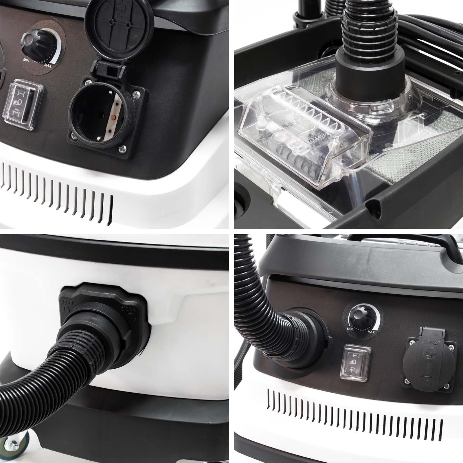 WilTec Aspirador seco y húmedo 1600W con Sistema de filtrado de 3-Niveles, Accesorios y función de soplado