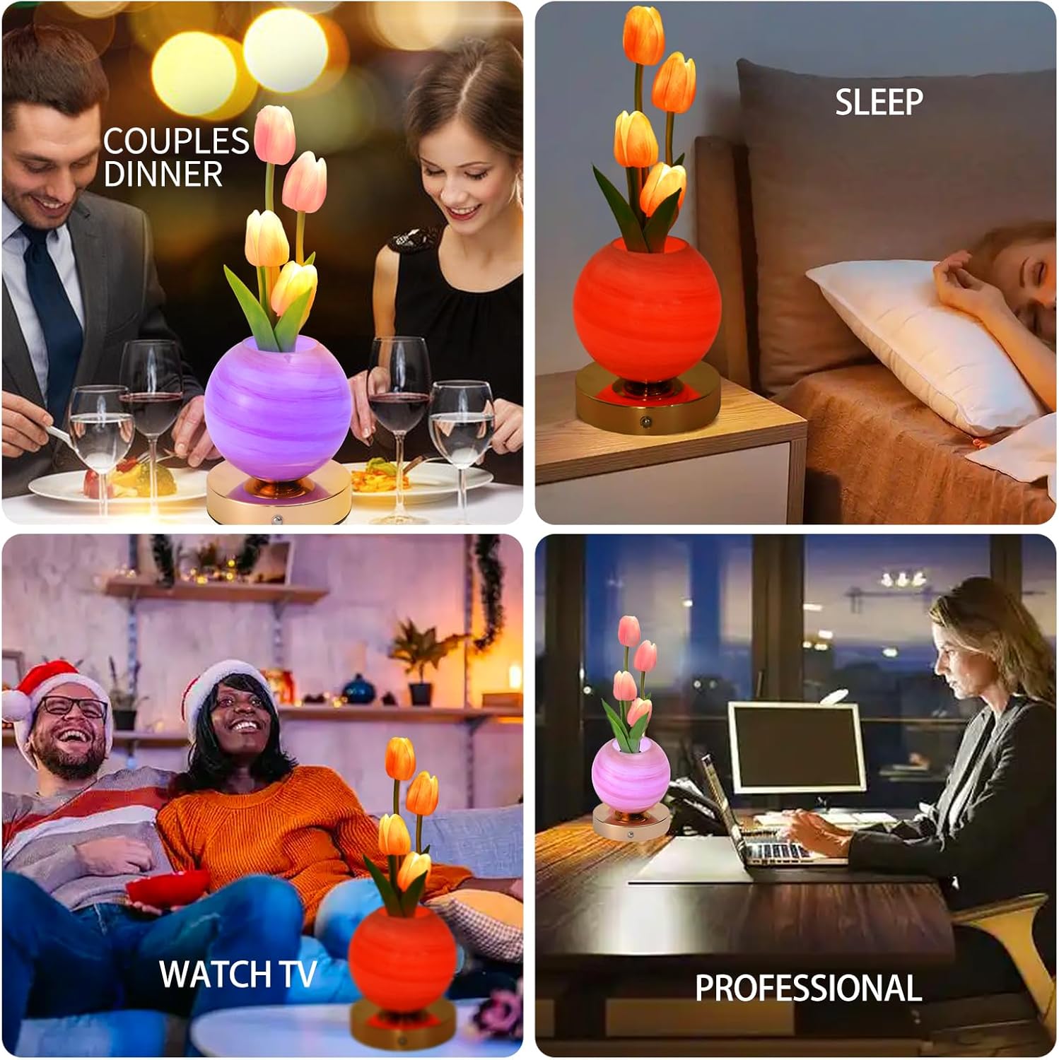 Tulip Table Lamp with Remote Control, Rechargeable Cordless Touch Dimming Artificial Flower Desk Lamp, LED Flower Night Light Romantic Gifts for Girl Women Mom (Blue)