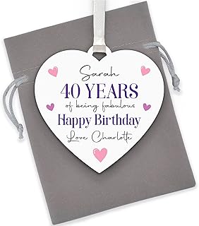 40th Birthday Gifts For Women Friend Wife Mummy, PERSONALISED 40 And Fabulous Birthday Gift for Her, 30th 50th 60th 70th Birthday Wood Heart Plaque, 50 And Fabulous, 60 and Fabulous, With Grey Bag