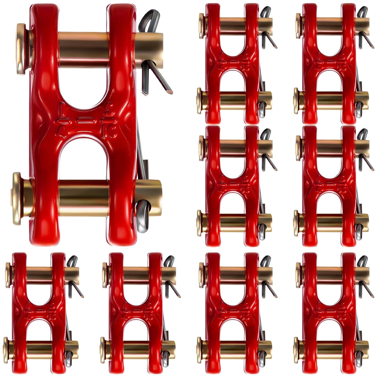 10 Pcs 5/16" Safety Chain Repair Links Zinc Plated G70 Double Twin Clevis Safety Chain Connector Link Heavy Duty Trailer Tie Down Connector for Trucks Trailers Warehouses, 3900 LBS. Capacity