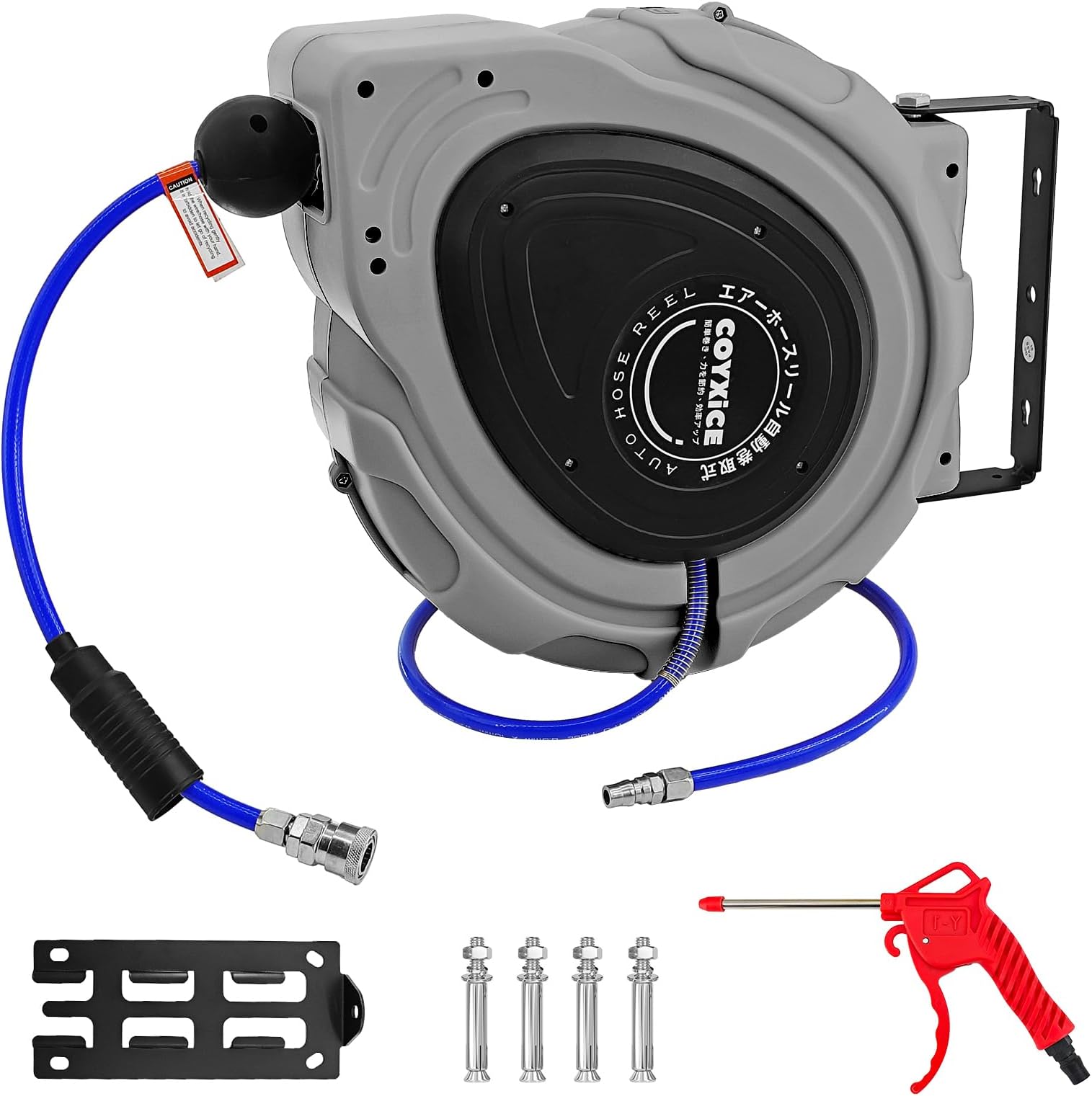 Air Hose Reel 20m Automatic Rewind Wall Mountable Ceiling Mountable 180° Rotatable Portable Expandable Spring Air Hose Outer Diameter φ12mm x Inner Diameter 8mm Maximum Working Pressure 12kgf