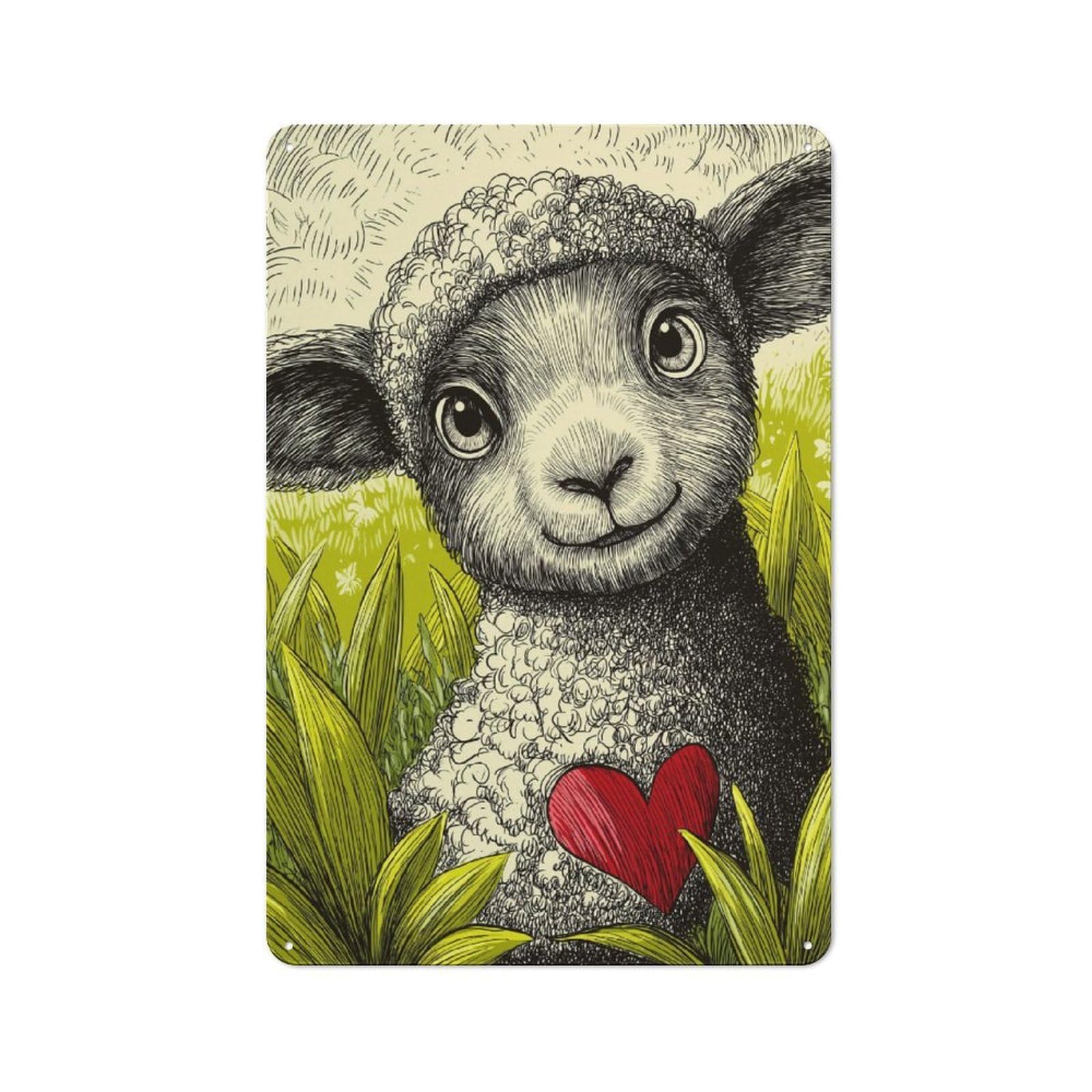 Junmoney Charming Lamb Heart Metal Plaque 30X20cm With For Home Bar Wall, Retro Decor, For Garage, Workshop And Man Cave Decoration