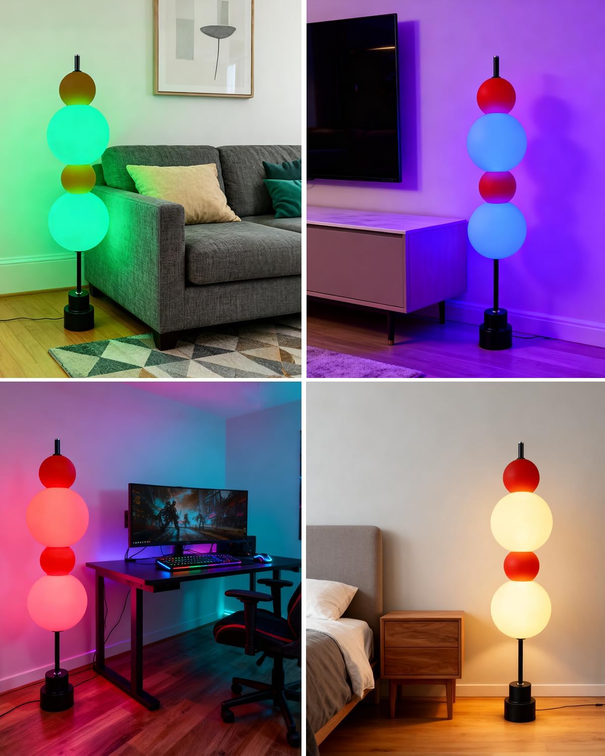 Orange Globe Floor Lamp -RGB& 3000K Dimmable LED, Touch Switch, Modern Tall Standing Lamp for Bedroom, Living Room, Home Office