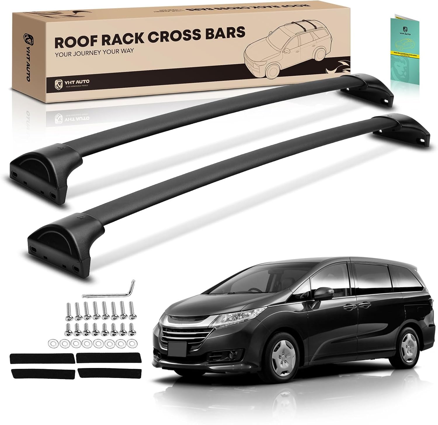 YHTAUTO Car Roof Rack Cross Bar Compatible with Honda Odyssey 2018-2025 w/Raised Rails Fixed Point, 165 Lbs Aluminum Alloy Cargo Bar for Rooftop Tent Kayak Bike Luggage Snowboard Ski Board Canoe