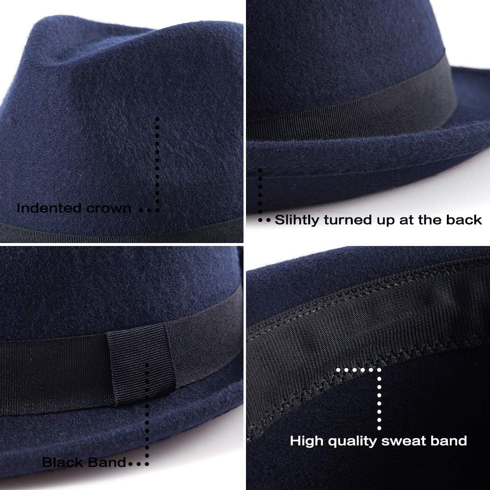 LADYBRO Straw Trilby Fedora Hat for Men 1920s Short Brim Wool Felt Panama Cap 7 1/4 - Image 5