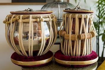 Tabla Drum Set, Brass Bayan with 10" Head, Sheesham Wood Dayan Tuned to C#, Handmade Goatskin, with Cushion Rings, Carry Bag and Tuning Hammer
