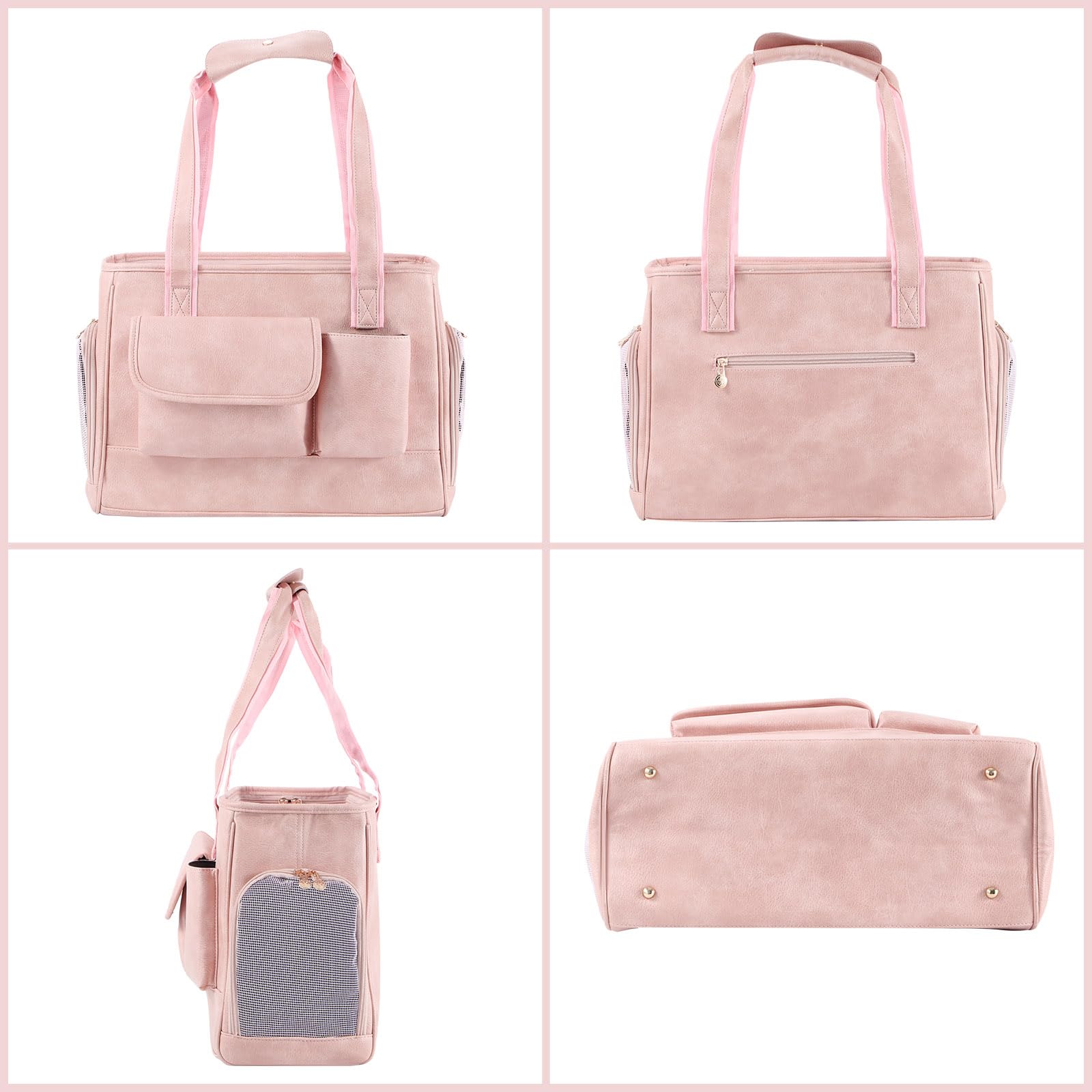 Hundetragetasche, modische Leder-Haustier-Tragetasche, von Fluggesellschaften zugelassen, weiche Seiten, Katzen-Reisetasche mit Taschen, Rosa