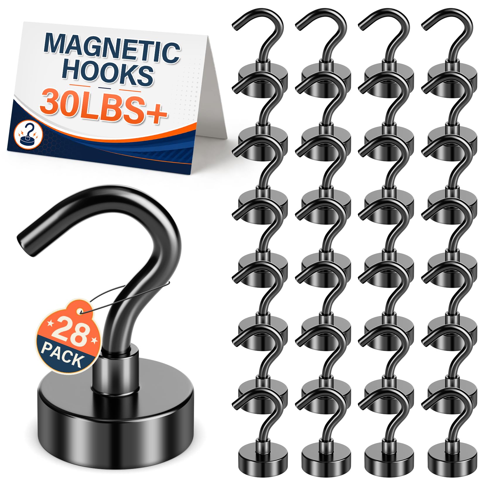 FINDMAG 30LB+ Magnetic Hooks for Cruise Cabins, 28 Pack Black