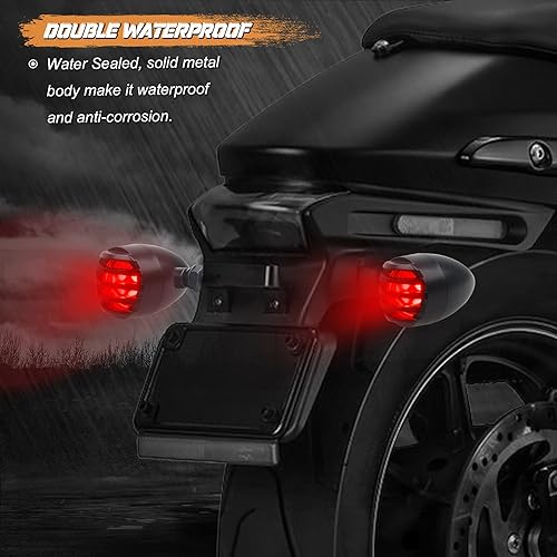 Miniatura 4 de NTHREEAUTO Parpadeadores para motocicleta, luces LED de aluminio impermeables con bala, luz indicadora trasera roja compatible con motocicletas