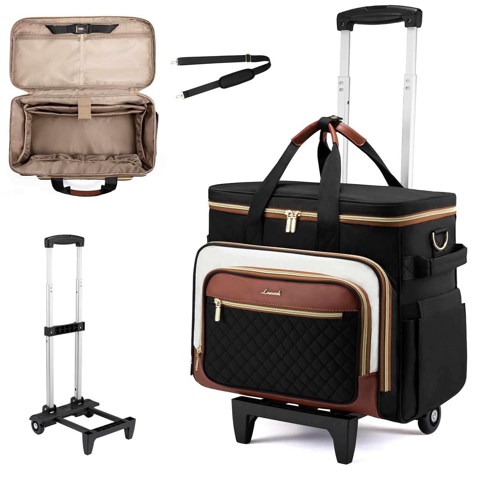 LOVEVOOK Rolling Teacher Bag with Detachable Dolly and Laptop Compartment Large Rolling Tote Bag fits for 17 3