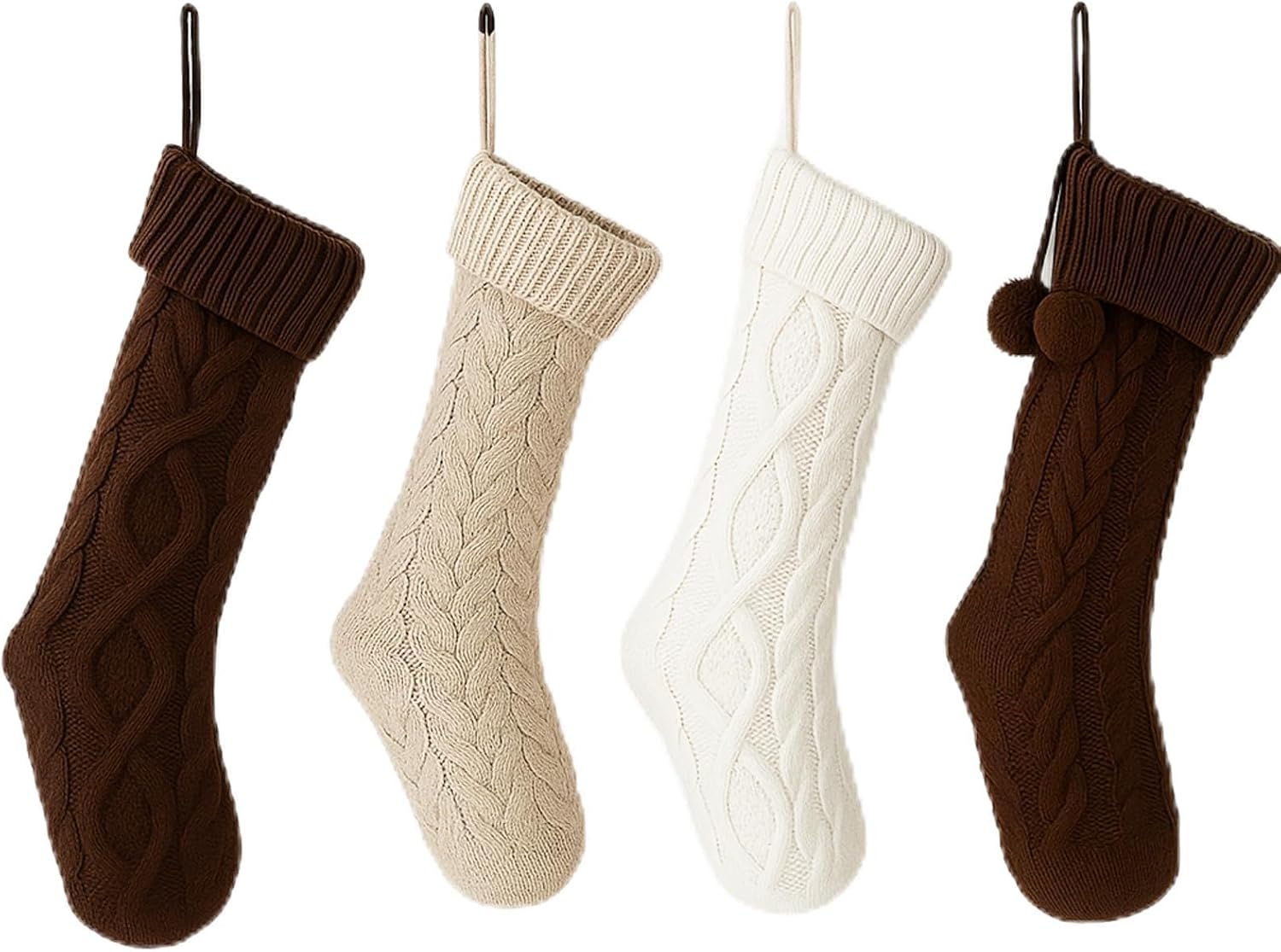 Shyyween 4 Pack Cable Knit Christmas Stockings 18 Inch Farmhouse Large Rustic Neutral Knitted Stockings Ornaments Hanging Xmas Decorations for Family Holiday Party Decor(Stylish Style)
