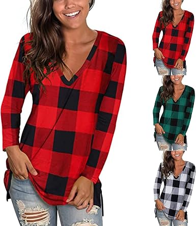 Womens Plaid Long Sleeve T-Shirt 