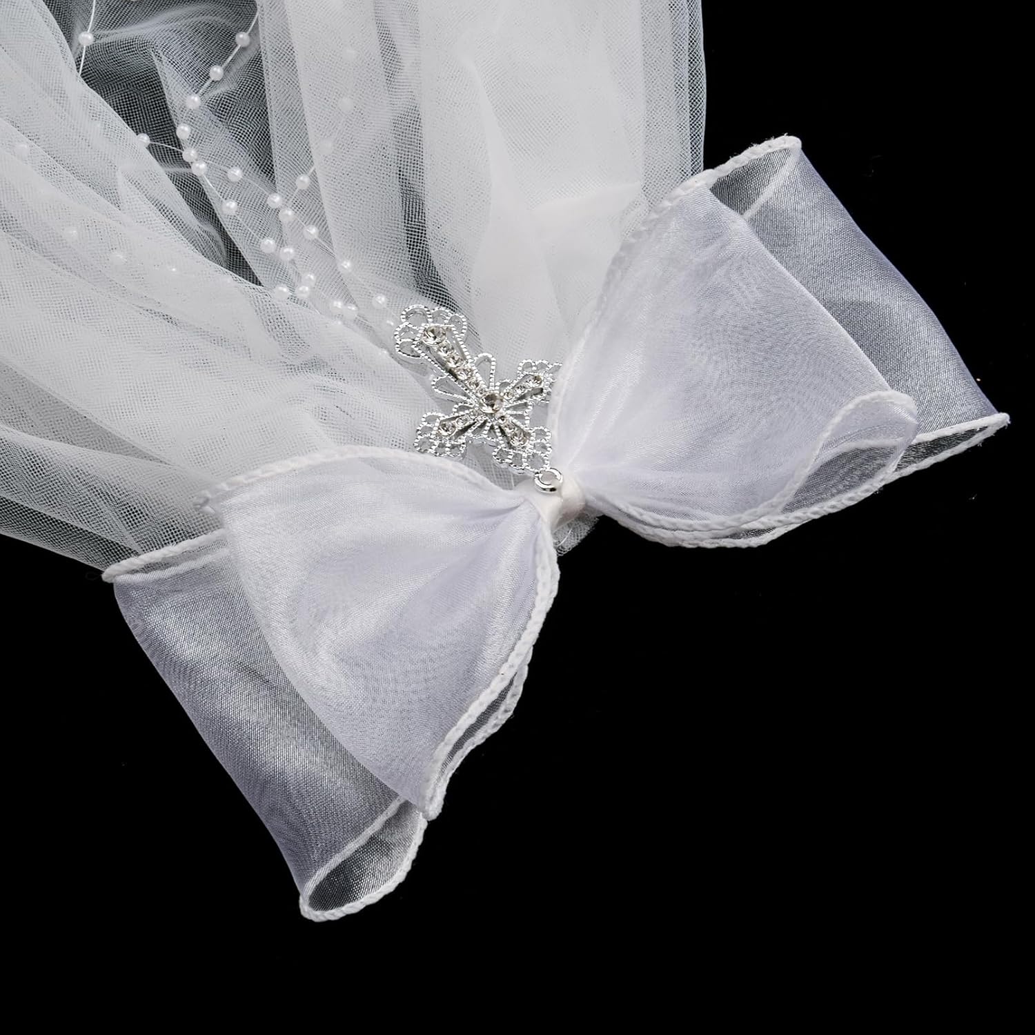 Merroyal First Communion Veil and Tiara Set, 24 inch White Veil with Rhinestone Cross Crown, Religious Ceremony Accessories