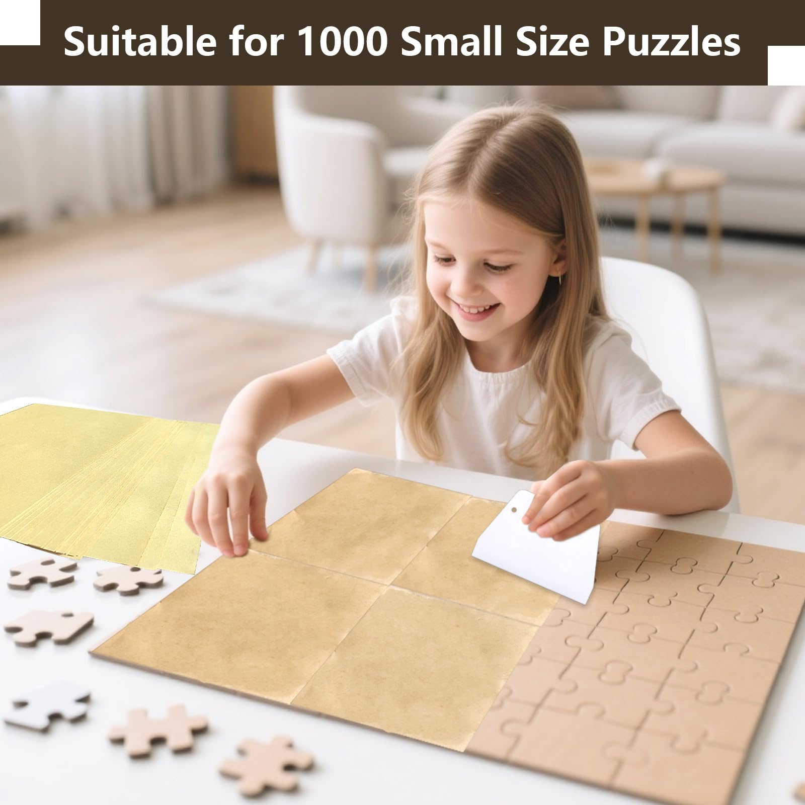 Folia samoprzylepna do puzzli, 32 sztuki, przezroczysta, super puzzle, do puzzli, folia samoprzylepna A5 ze skrobakiem, klej do puzzli, optymalny do 8000 elementów