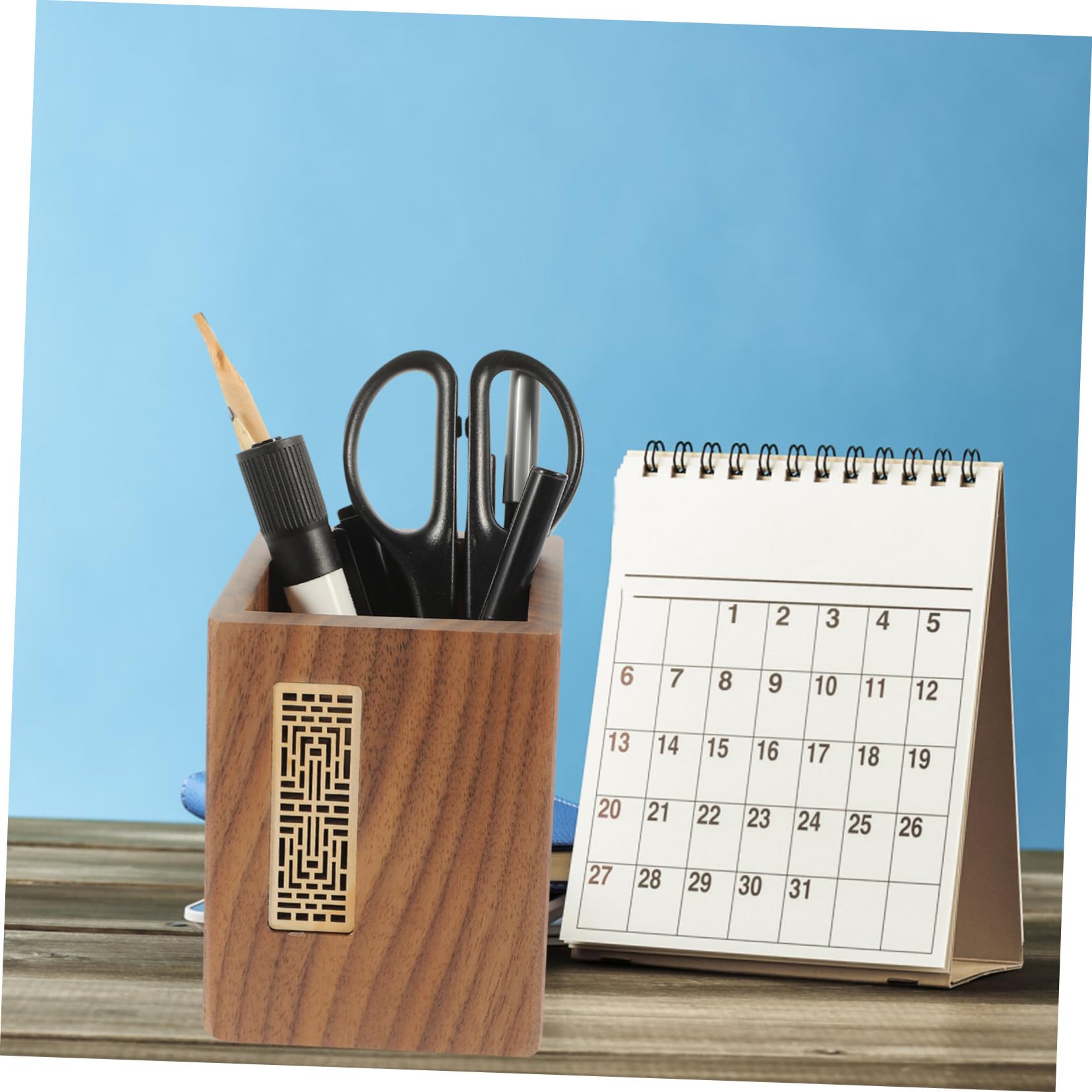 Stiftehalter und Büro im für Desktop Dekoration Japanischen Stil Schlichter Großer Kapazität mit kratzfest eleganter Schreibtisch Organizer aus Schwarzem Walnussholz