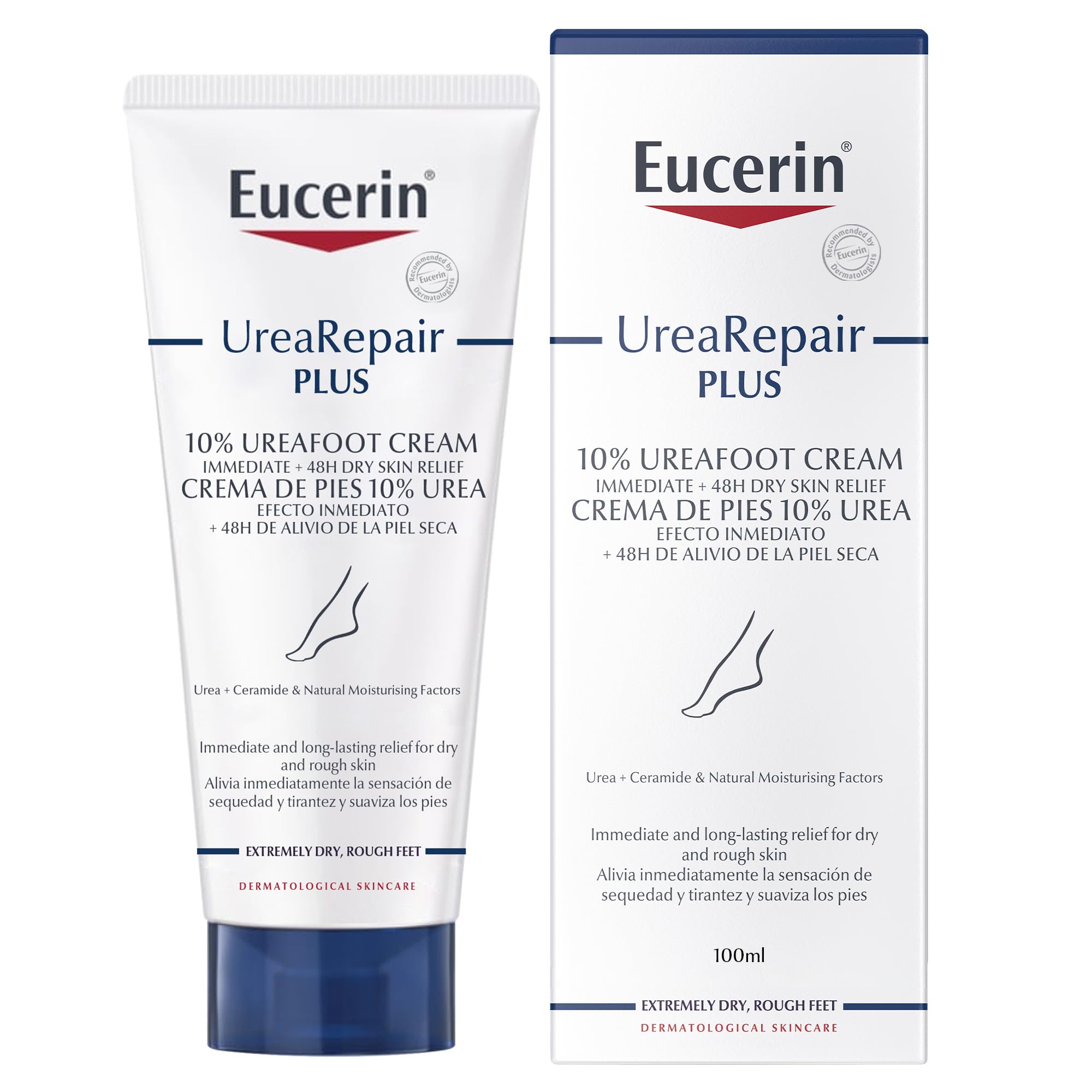 Eucerin UreaRepair Plus 10% Urea Foot Cream with Ceramide, Smoothes Callouses and Thickened Heels, Feet Care for Very Dry Skin, Suitable for Mature & Diabetic Skin, 100ml